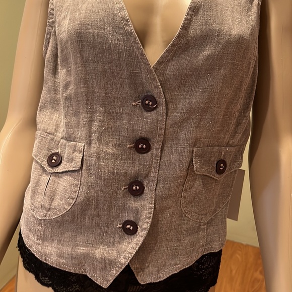 Lino Catalino Linen Vest In Taupe And Pinestripe Size 10 - Picture 3 of 10